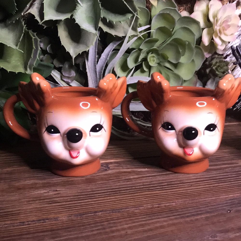 Pottery Barn Handcrafted Cute Cheeky Reindeer Holiday Mugs 12oz - Set of 4 - Picture 5 of 17